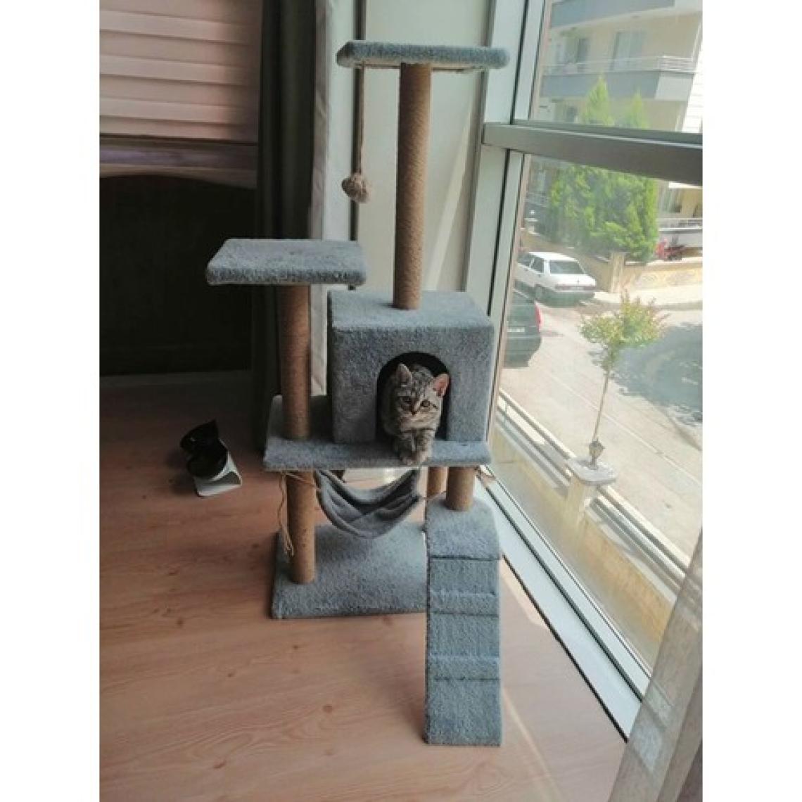 Nursoft B-07 Hamaklı Yuvalı Lüx Kedi Tırmalama Evi Gri