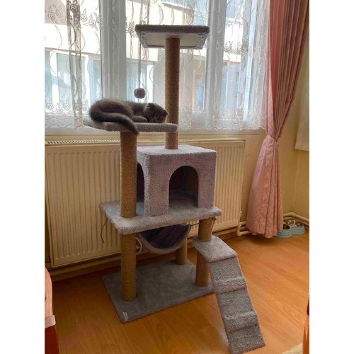 Nursoft B-07 Hamaklı Yuvalı Lüx Kedi Tırmalama Evi Gri
