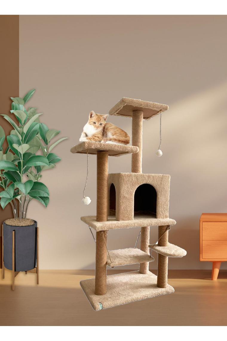 Nursoft Y01 Salıncaklı Yuvalı Lüx Kedi Tırmalama Oyun Evi