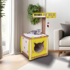 Patihomes Kedi Evi ve Kedi Tırmalama Yataklı Sarı