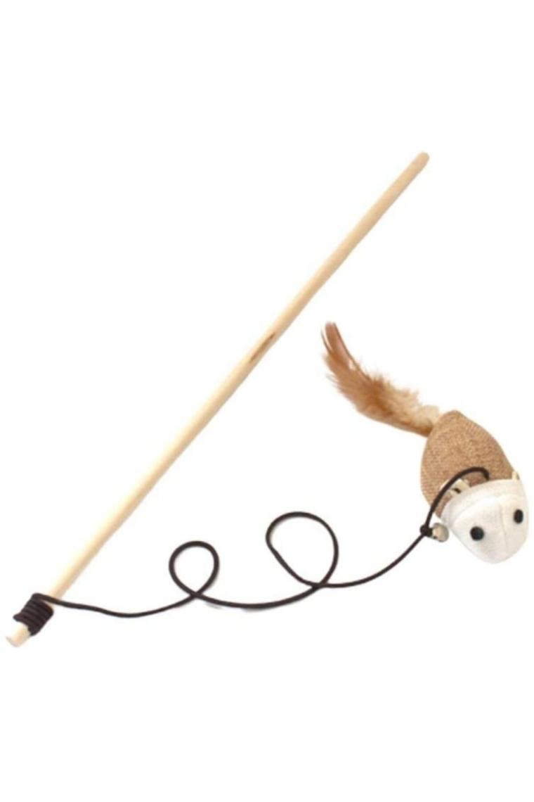 Fare Figürlü Tahta Saplı Kedi Oltası 40 cm