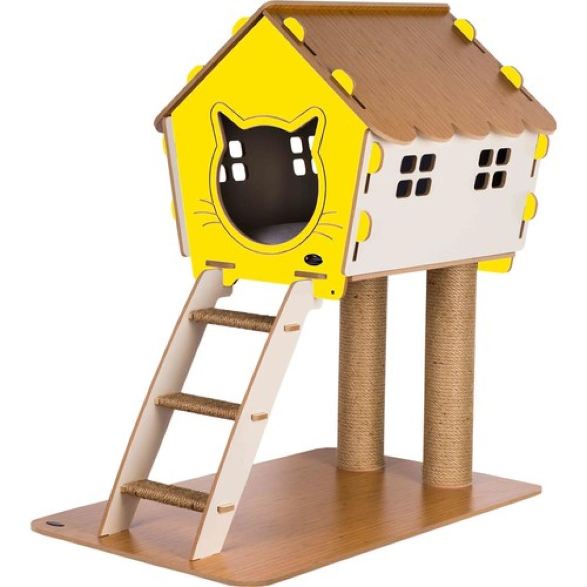 Patihomes XL Merdivenli Kedi Evi Tırmalamalı Sarı
