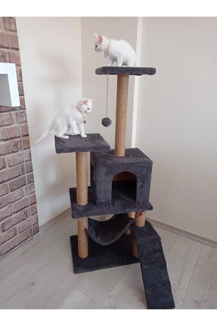 Nursoft B-07 Hamaklı Yuvalı Lüx Kedi Tırmalama Evi Antrasit
