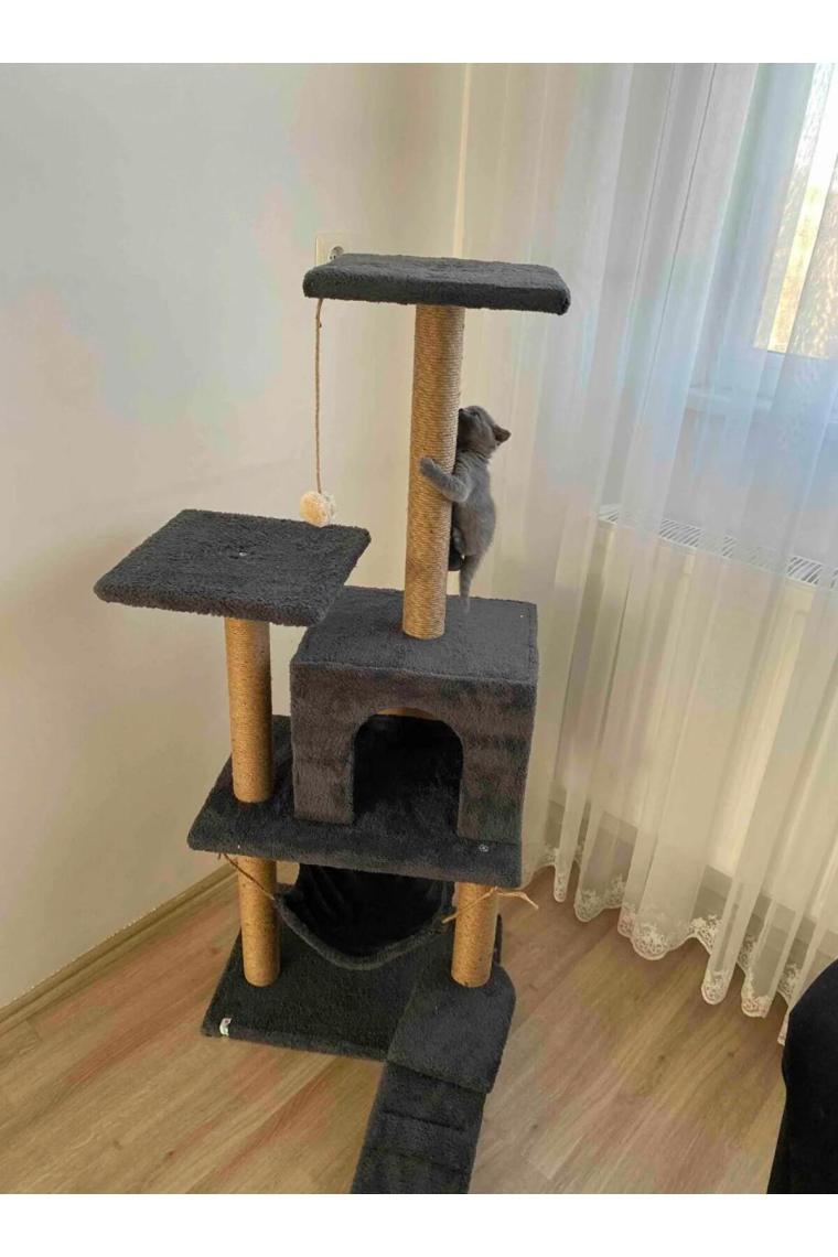 Nursoft B-07 Hamaklı Yuvalı Lüx Kedi Tırmalama Evi Antrasit