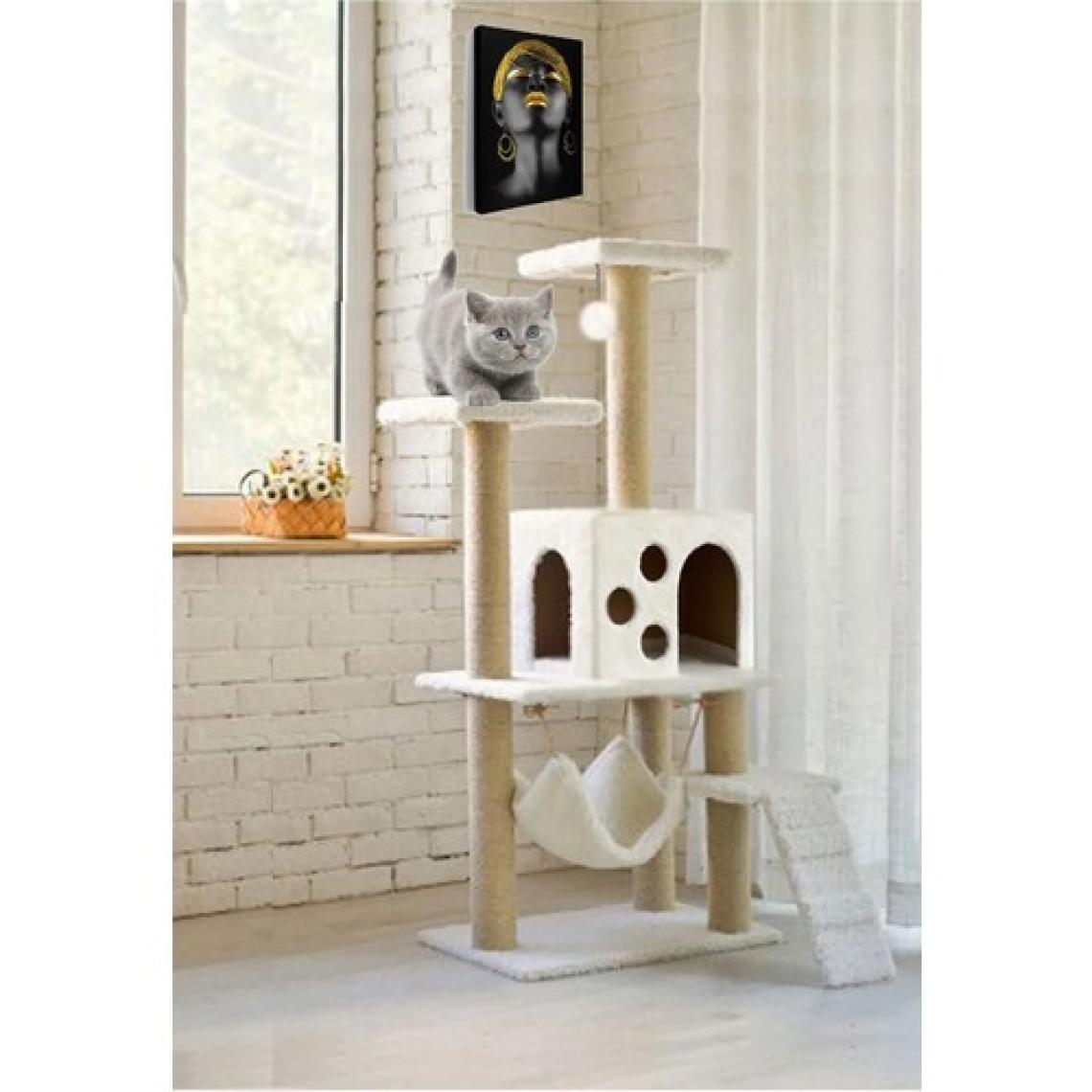 Nursoft B-10 Hamaklı Yuvalı Lüx  Kedi Tırmalama Evi Beyaz