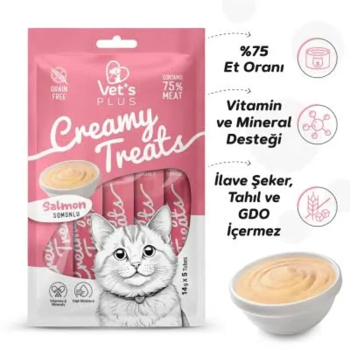 Vet's Plus Somonlu Krema Kedi Ödülü 5x14gr