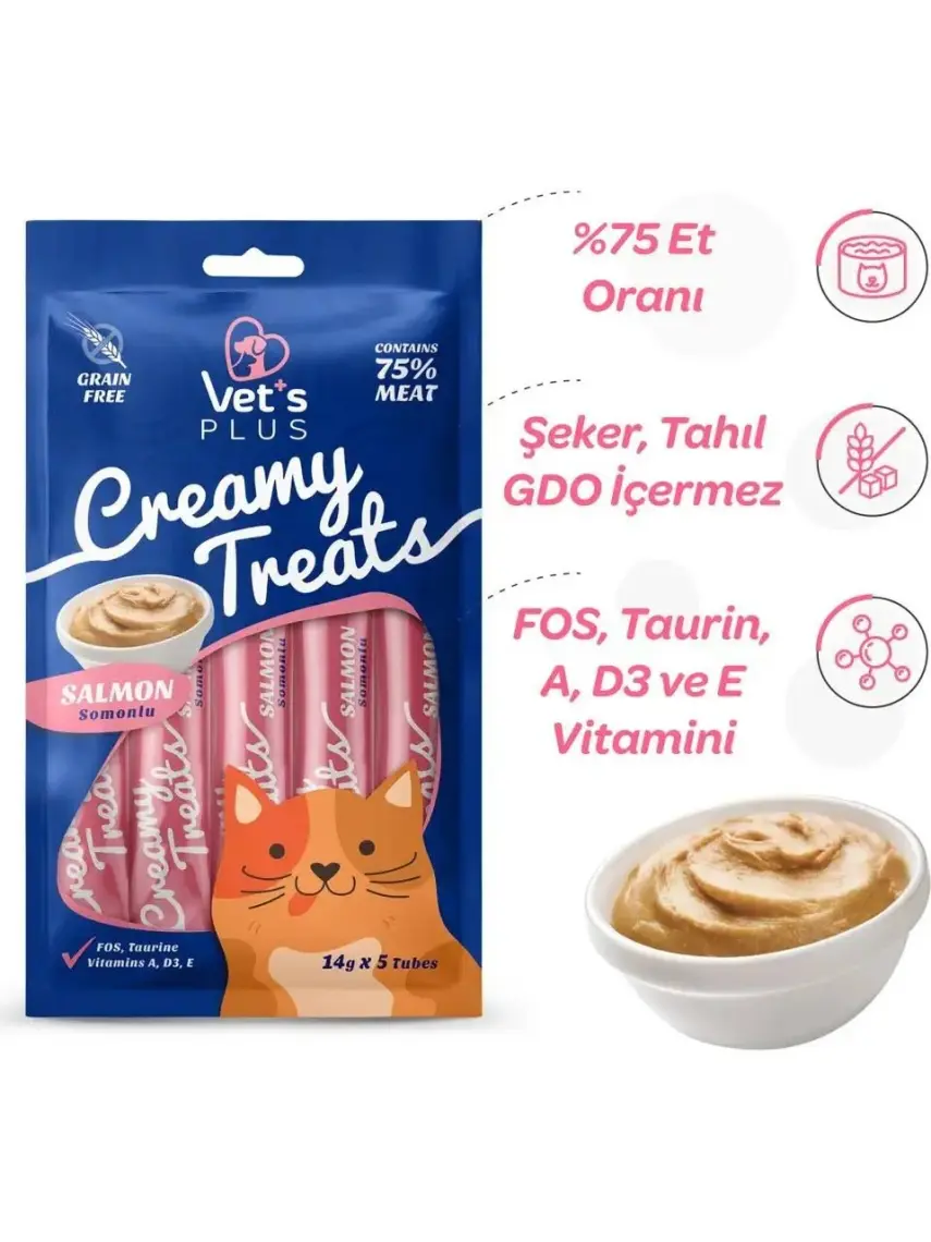 Vet's Plus Somonlu Krema Kedi Ödülü 5x14gr
