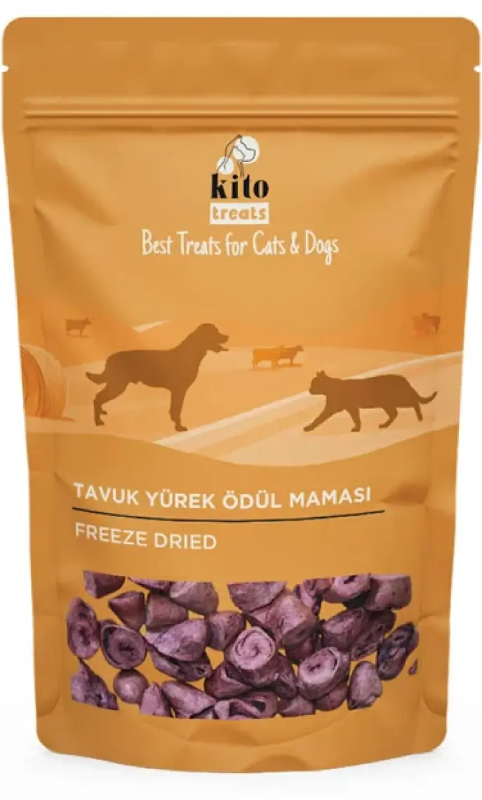 Kito Freeze Dried Tavuk Yürek Kedi Ödül Maması %100 Doğal, Glutensiz 30 gr(Cat Treat)