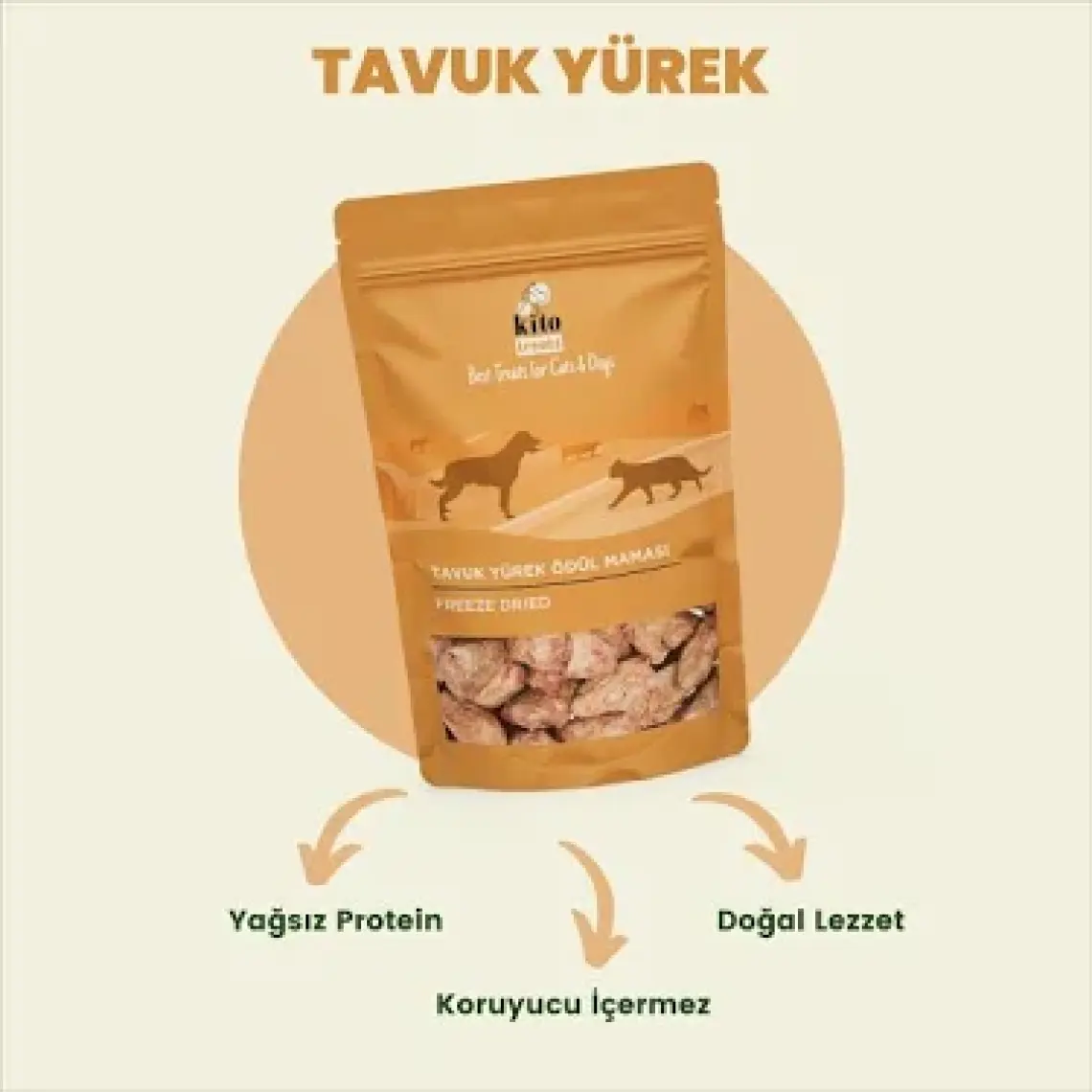 Kito Freeze Dried Tavuk Yürek Kedi Ödül Maması %100 Doğal, Glutensiz 30 gr(Cat Treat)