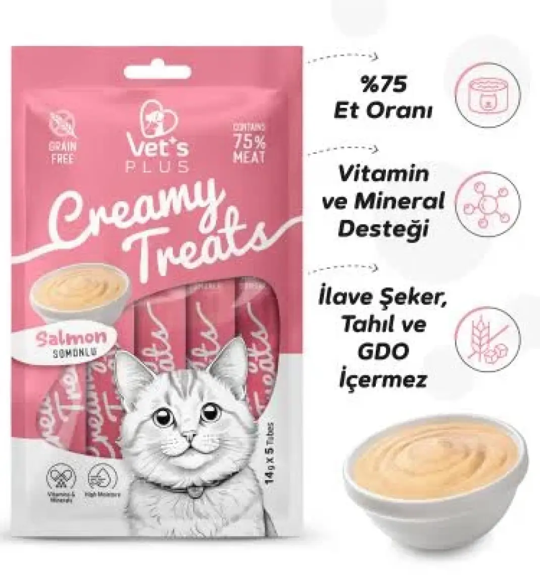 Vet's Plus Somonlu Krema Kedi Ödülü 5x14gr