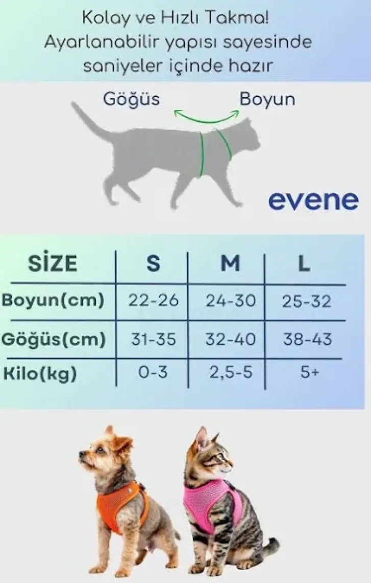 Kedi Tasması Göğüs Boyun Tasma Seti Sevk Kayışlı Terletmeyen Nefes Alan Reflektörlü Tasma L Kırmızı