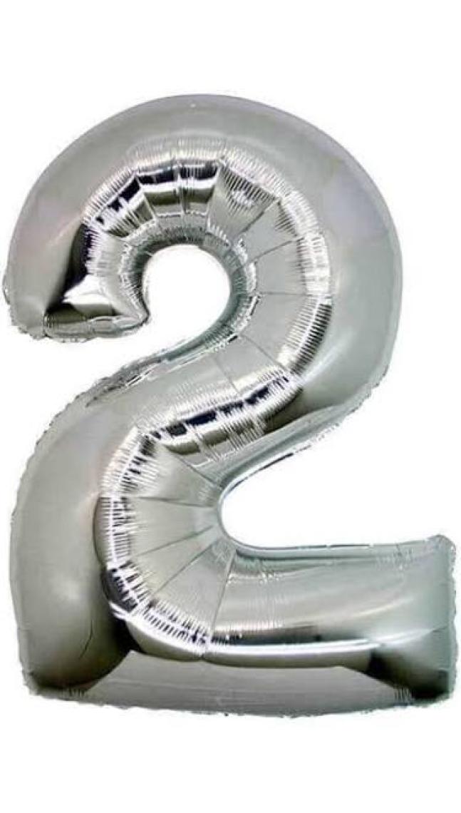 Süsle Bebek ve Parti 2 Yaş Rakam Folyo Balon, 100 cm - Gümüş
