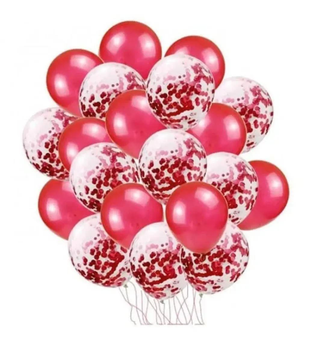 Kidspartim Kırmızı Konfetili Balon Seti 20 Adet