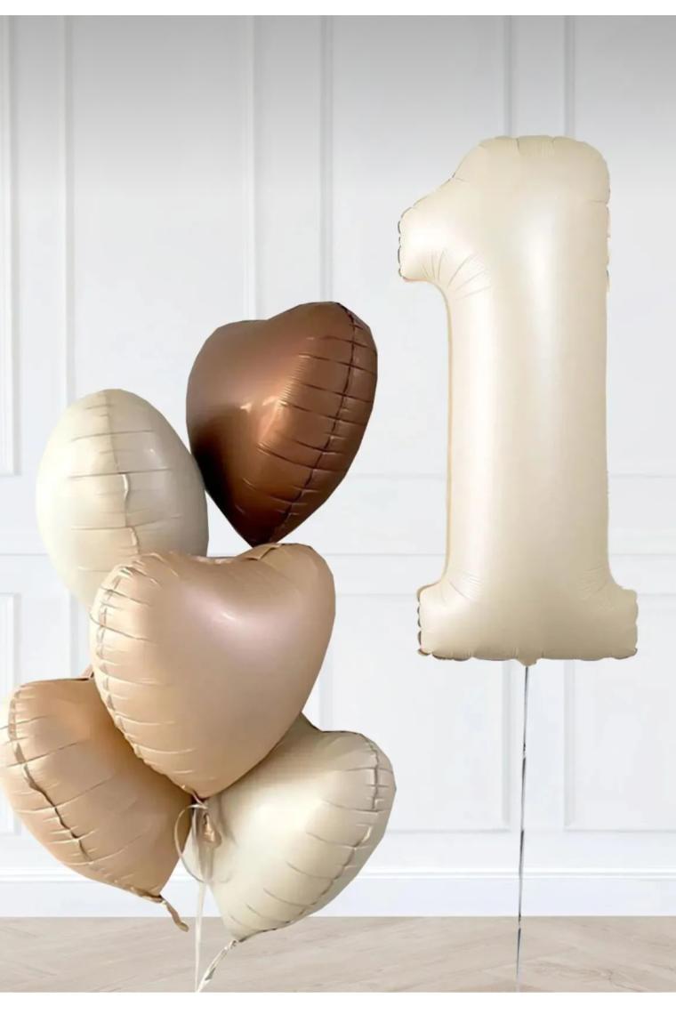Pekshop Retro Krem Yaş Balonlu Karamel Kahve Kalpli Retro Doğum Günü Yaş Balon Seti