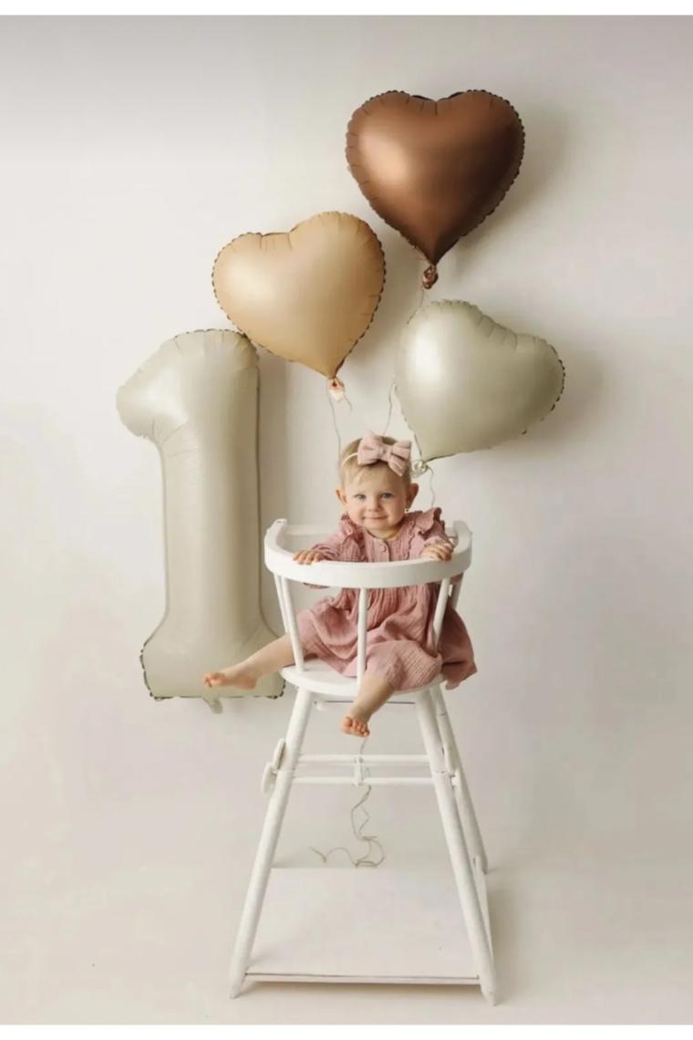 Pekshop Retro Krem Yaş Balonlu Karamel Kahve Kalpli Retro Doğum Günü Yaş Balon Seti