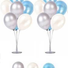 Kidspartim 2 Adet 7 Li Balon Standı ve 14 Adet Beyaz Gümüş Mavi Metalik Balon