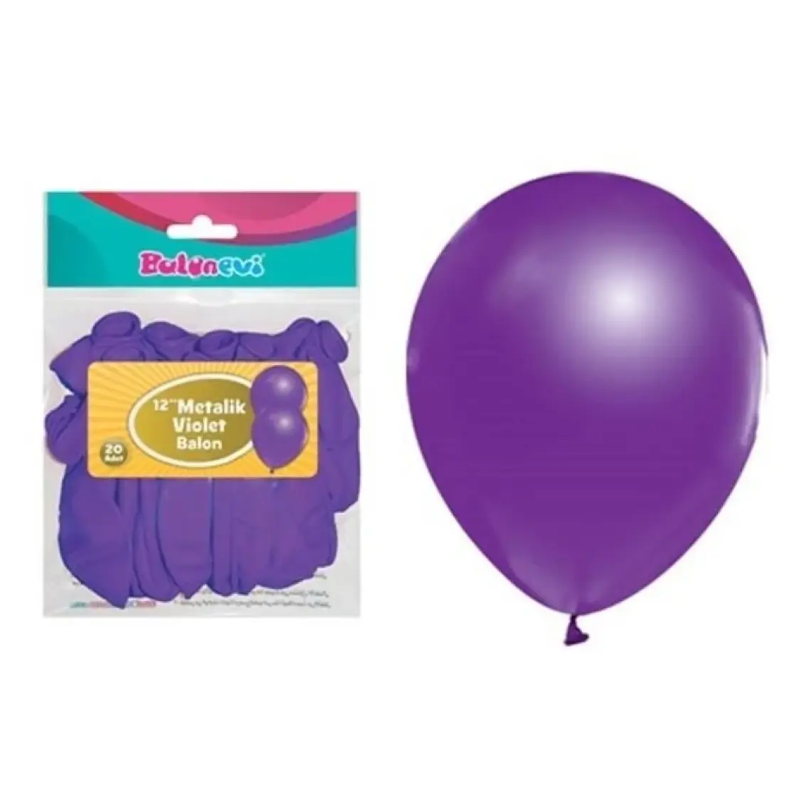 Balonevi Metalik Mor Balon 12 Inch 20'li