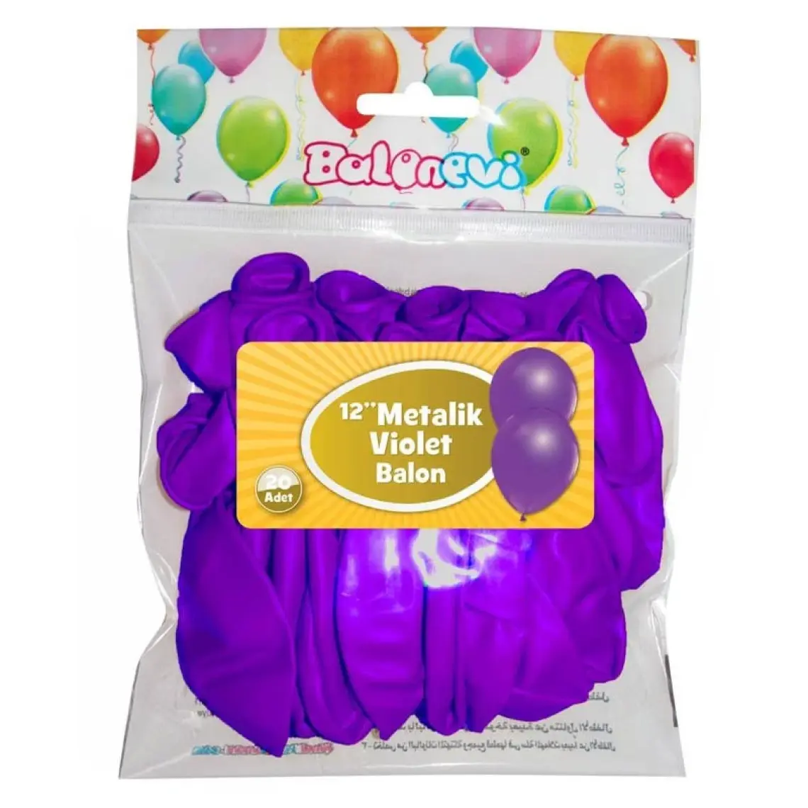 Balonevi Metalik Mor Balon 12 Inch 20'li
