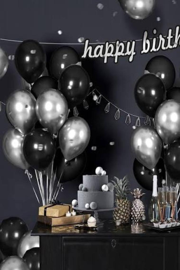 Tatlı Günler Partiniseç 25 Adet Metalik Sedefli (Siyah-Gümüş Gri) Karışık Balon Helyumla Uçan
