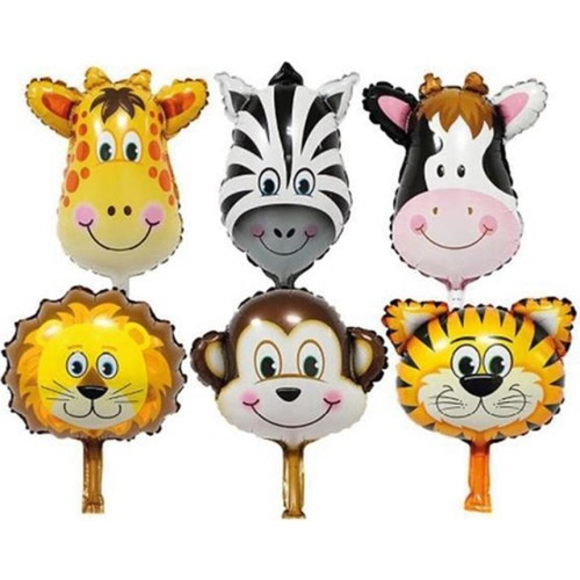 Bal10 Dünyası 6 Adet 14'' 35 cm Safari Set Folyo Balon Hayvan Seti Maymun Zürafa Zebra Aslan Inek Kaplan