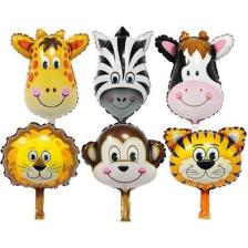 Bal10 Dünyası 6 Adet 14'' 35 cm Safari Set Folyo Balon Hayvan Seti Maymun Zürafa Zebra Aslan Inek Kaplan