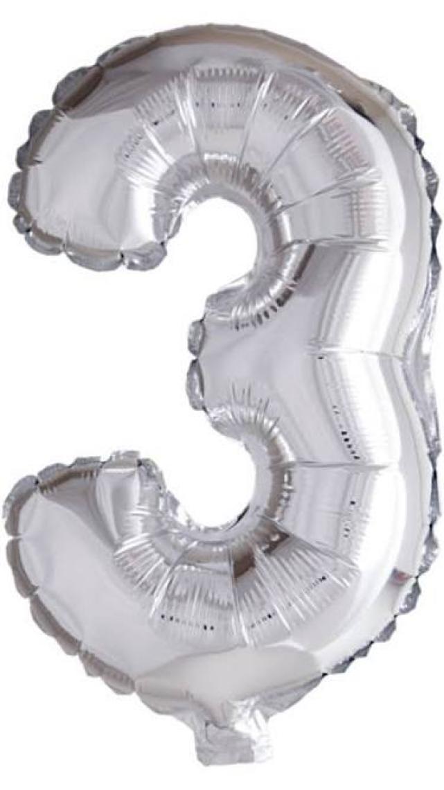 Tuğra Folyo Gümüş Renk Rakam 3 Balon 100 cm