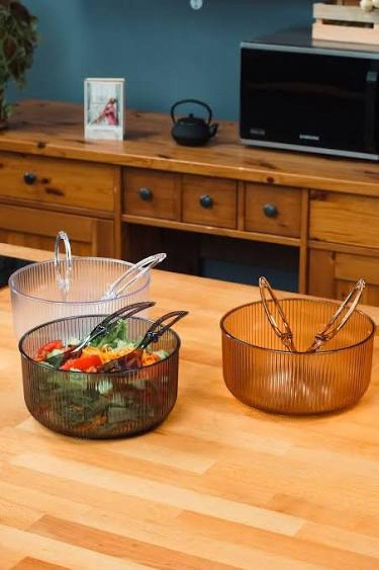 Hayveys Akrilik Yuvarlak Kaşıklı Salata Kasesi 23 cm Servis Sunum Tabağı