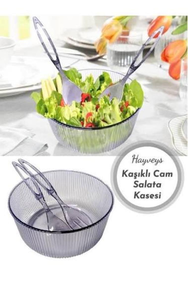 Hayveys Akrilik Yuvarlak Kaşıklı Salata Kasesi 23 cm Servis Sunum Tabağı