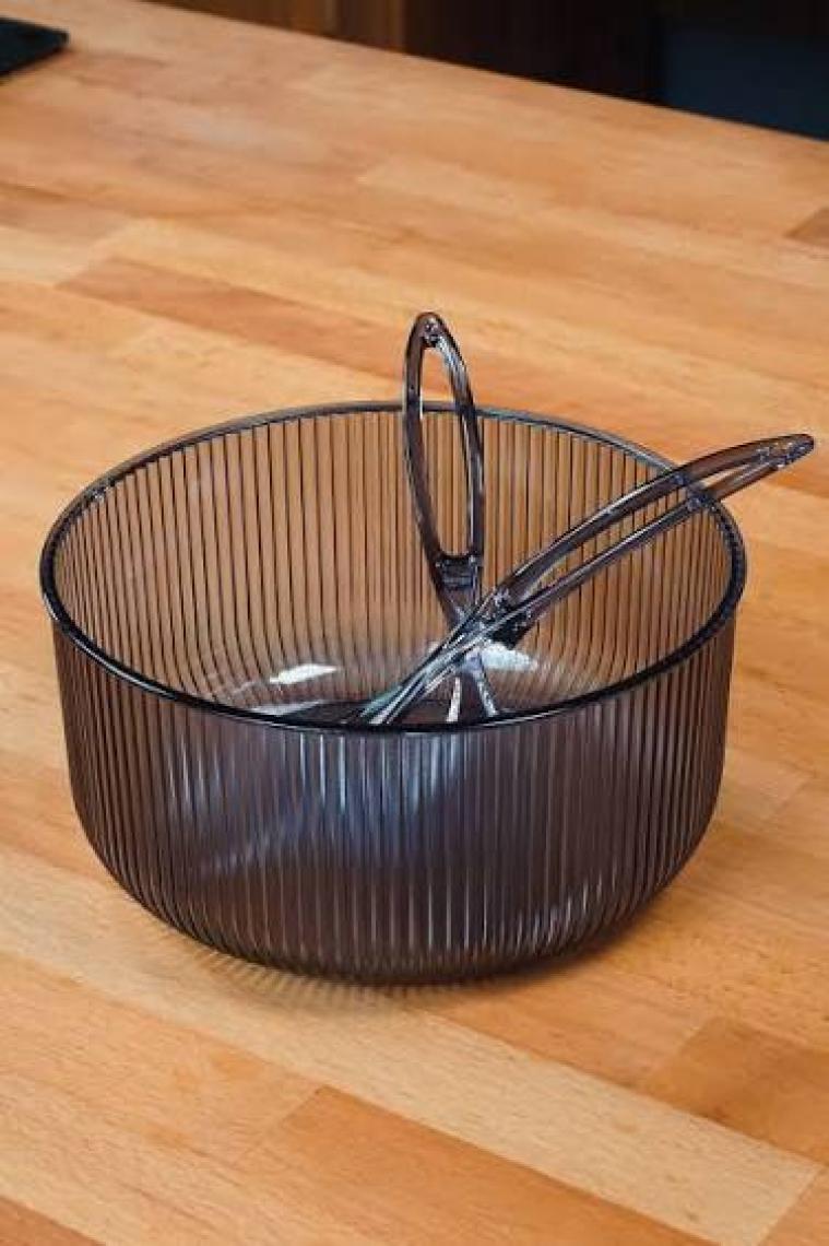 Hayveys Akrilik Yuvarlak Kaşıklı Salata Kasesi 23 cm Servis Sunum Tabağı