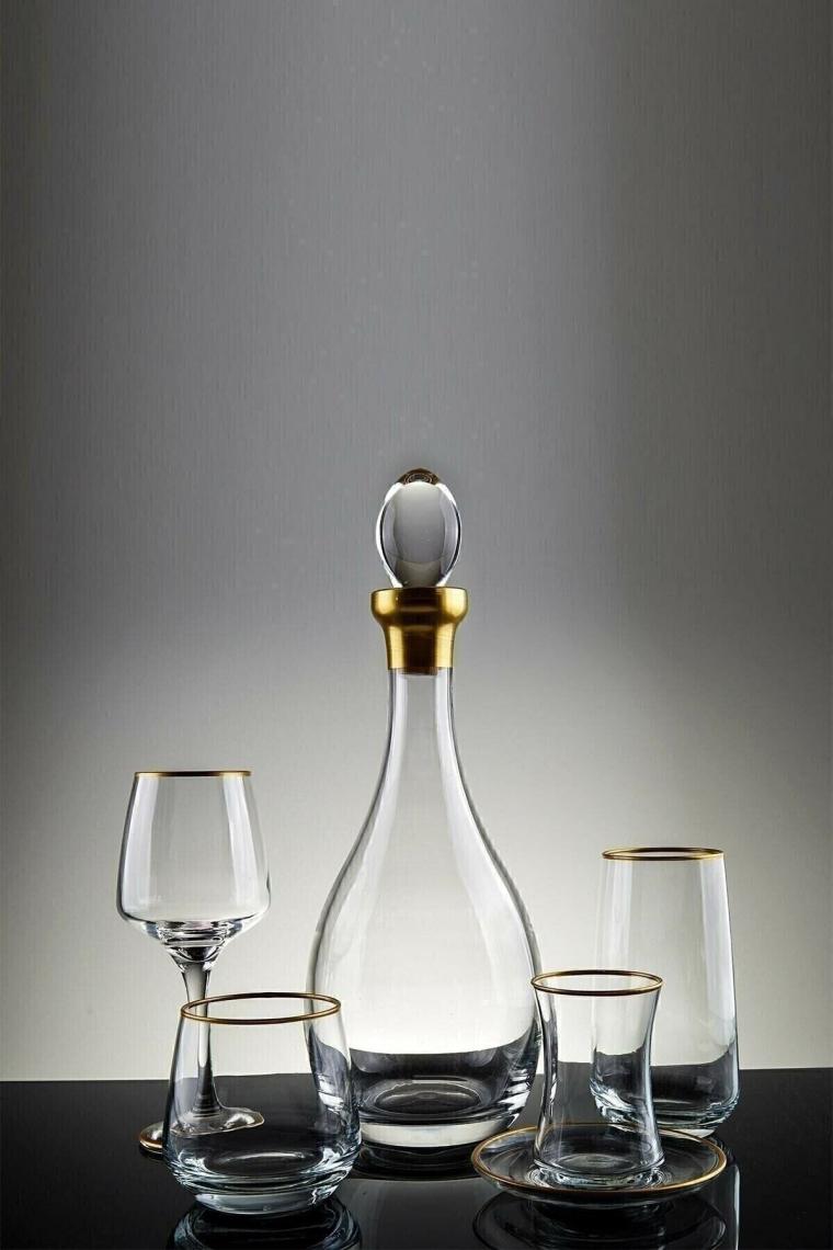 S&k Glass 61 Parça 12 Kişilik Çeyiz Seti Su Takımı (ALTIN YALDİZLİ)