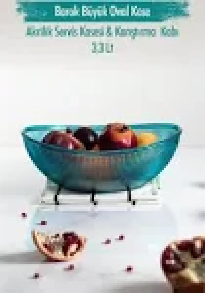 EW's Kitchenware Akrilik Barok Aquamarin Büyük Oval Meyve & Salata Kasesi & Karıştırma Kabı / 3,3 Lt  (Cam Değildir)