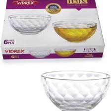 Vidrex Minik Kare Çizgili 6'lı Cam Yuvarlak Bal - Reçel Kase