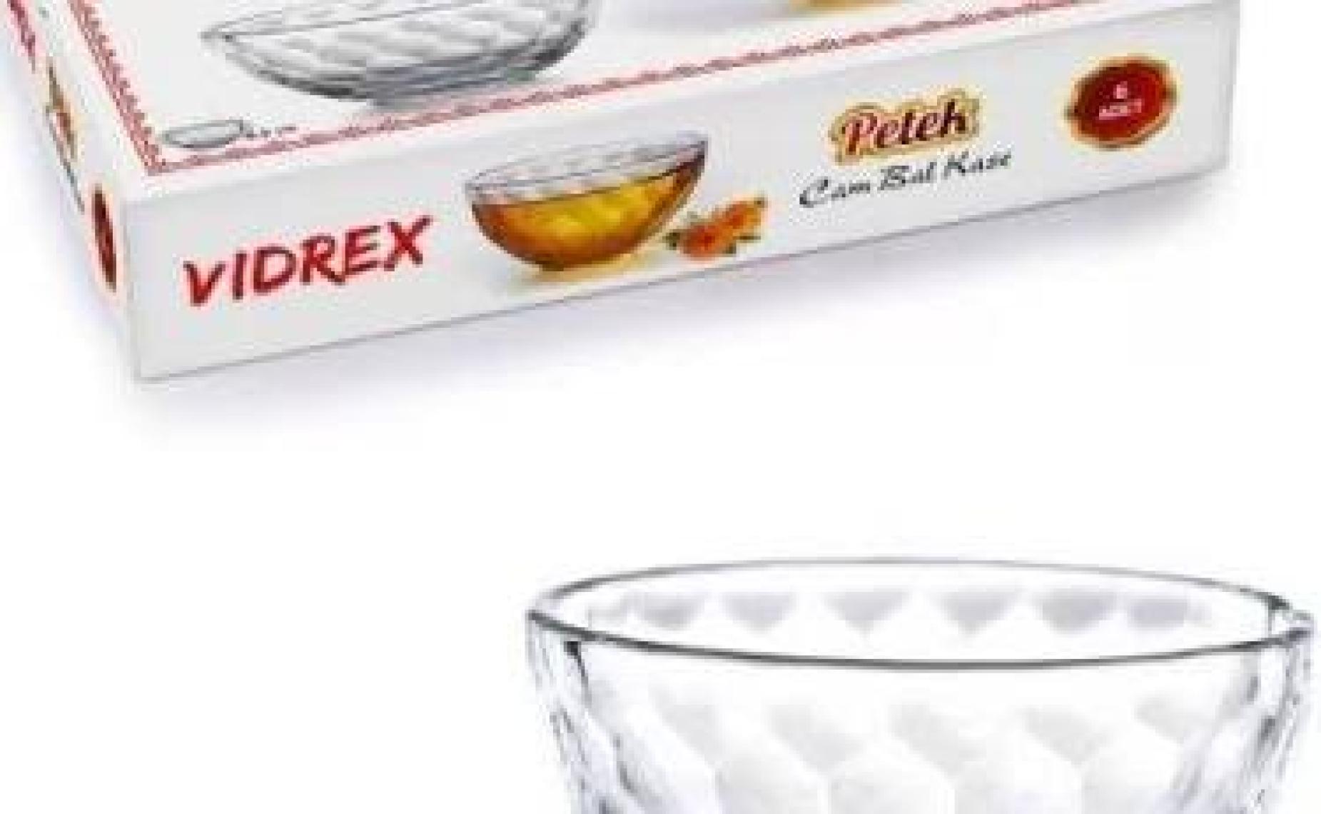 Vidrex Minik Kare Çizgili 6'lı Cam Yuvarlak Bal - Reçel Kase