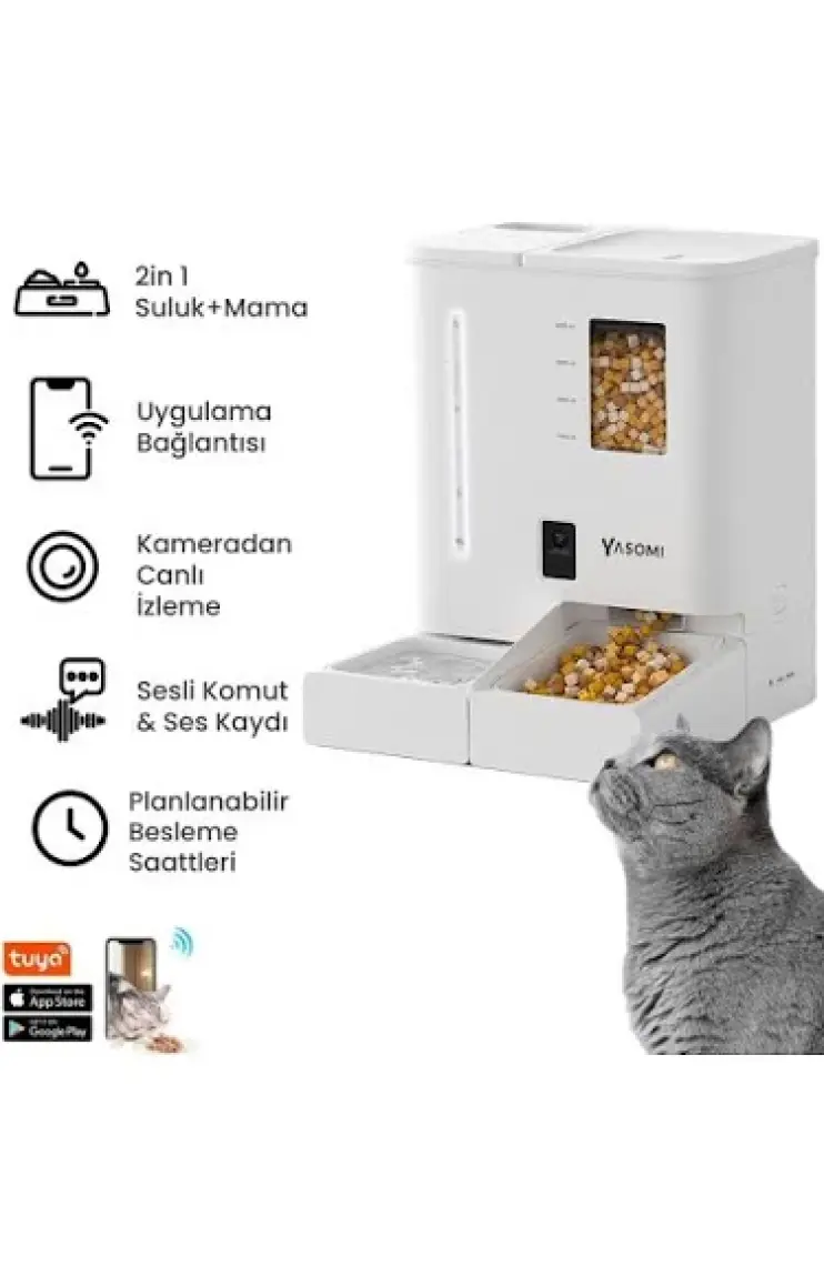 Yasomi Du-F03v Smartpaw+ 4l/5l Kapasiteli Şarjlı Akıllı Otomatik Mama Ve Su Kabı