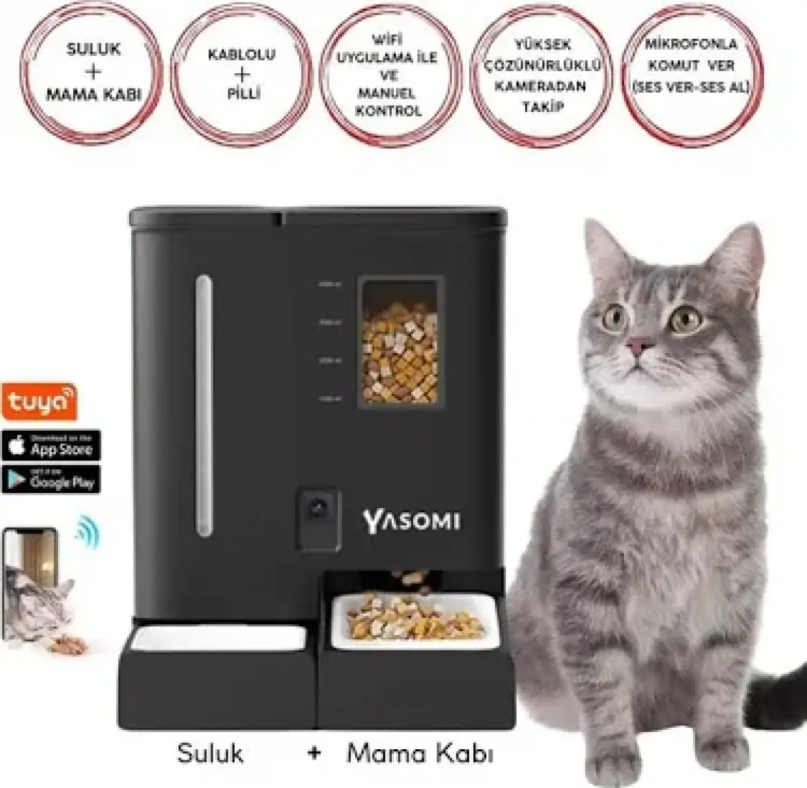 Yasomi DU-F03V Smartpaw+ 4l/5l Kapasiteli Şarjlı Akıllı Otomatik mama ve su kabı