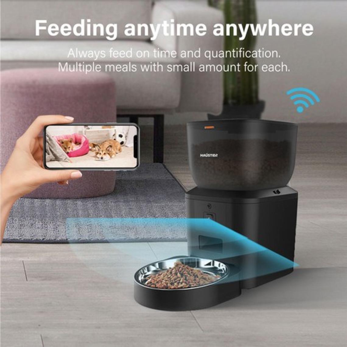 Haustier QQ025 Kameralı Akıllı Kedi Köpek Otomatik Mama Kabı, Tuya App-Wifi Uzaktan Kontrol, Sesle Çağırma, 480P Kamera, 4lt Hazne, Metal Kase