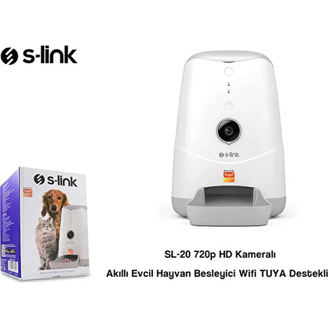 S-link Swapp SL-20 Smart HD Kameralı Wi-Fi TUYA Destekli Akıllı Otomatik Kedi Köpek Besleyici