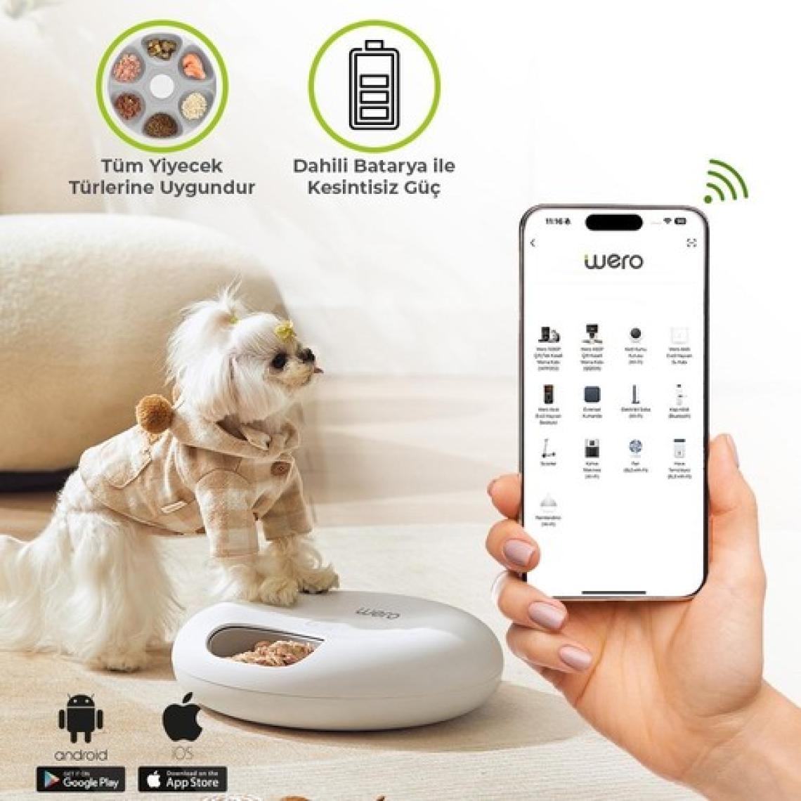Wero Akıllı Kedi Köpek Yaş Mama Kabı , 6 Öğün Kedi Mama Dağıtıcısı, Wifi APP Kontrolü Uzaktan Besleme, Sıkışma Önleyici, Zamanlayıcı Ayarlı Otomatik Evcil Hayvan Besleyici - Beyaz