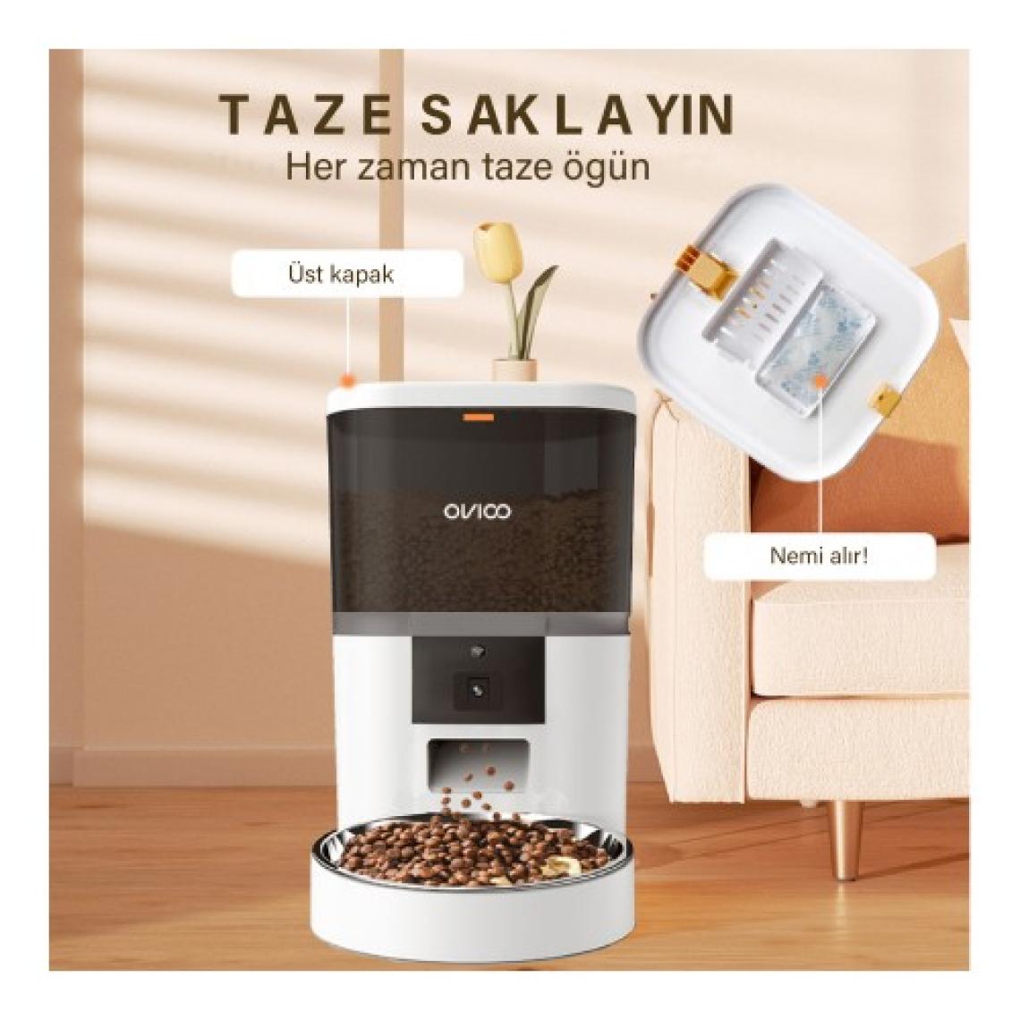 OVIOO QQ005 6 Litre Kameralı ve Uzaktan Wifi Bağlantılı Paslanmaz Kaseli Kedi ve Köpek Besleyici