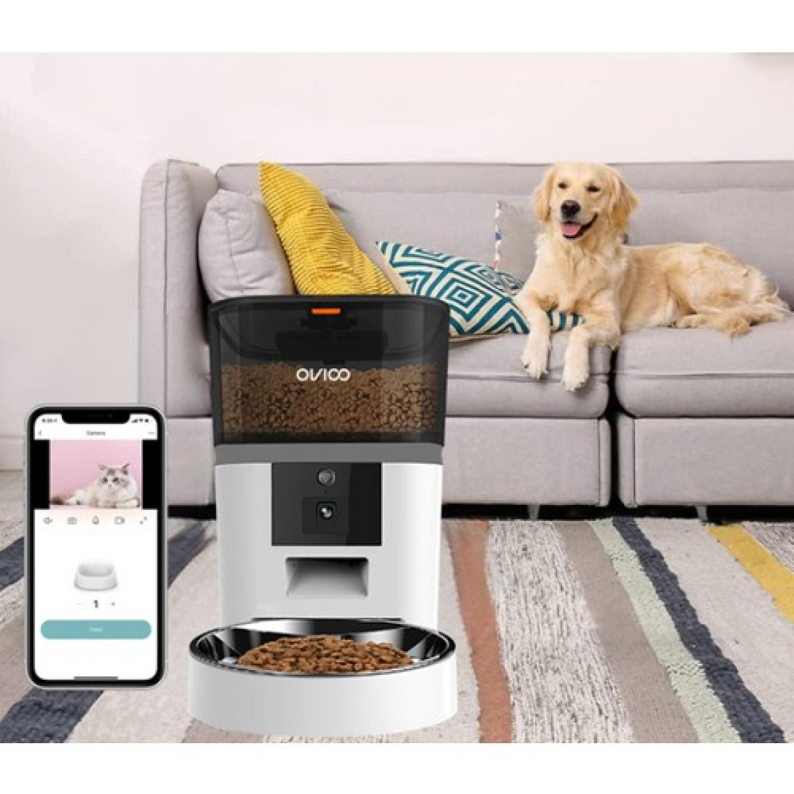 OVIOO QQ005 6 Litre Kameralı ve Uzaktan Wifi Bağlantılı Paslanmaz Kaseli Kedi ve Köpek Besleyici