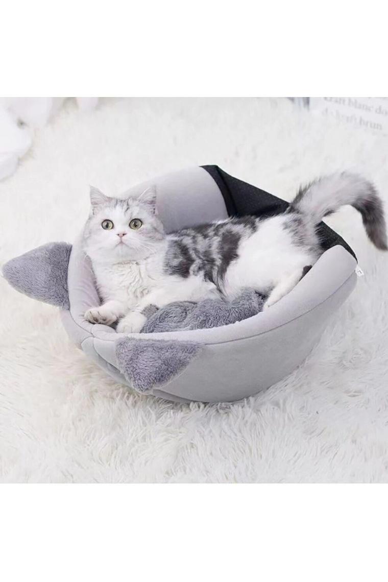 Tineke  Bal  Kabağı Tasarımlı Kedi Evi Yumuşak Kedi Yatağı Derin Uyku ve Kış Evi Çıkartılabilir Minder Gri