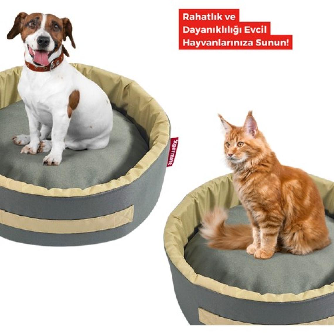 XPERMATE Sünger Simit Küçük Irk Köpek Yatağı Ve Kedi Yatağı 45 Cm Antrasit bej