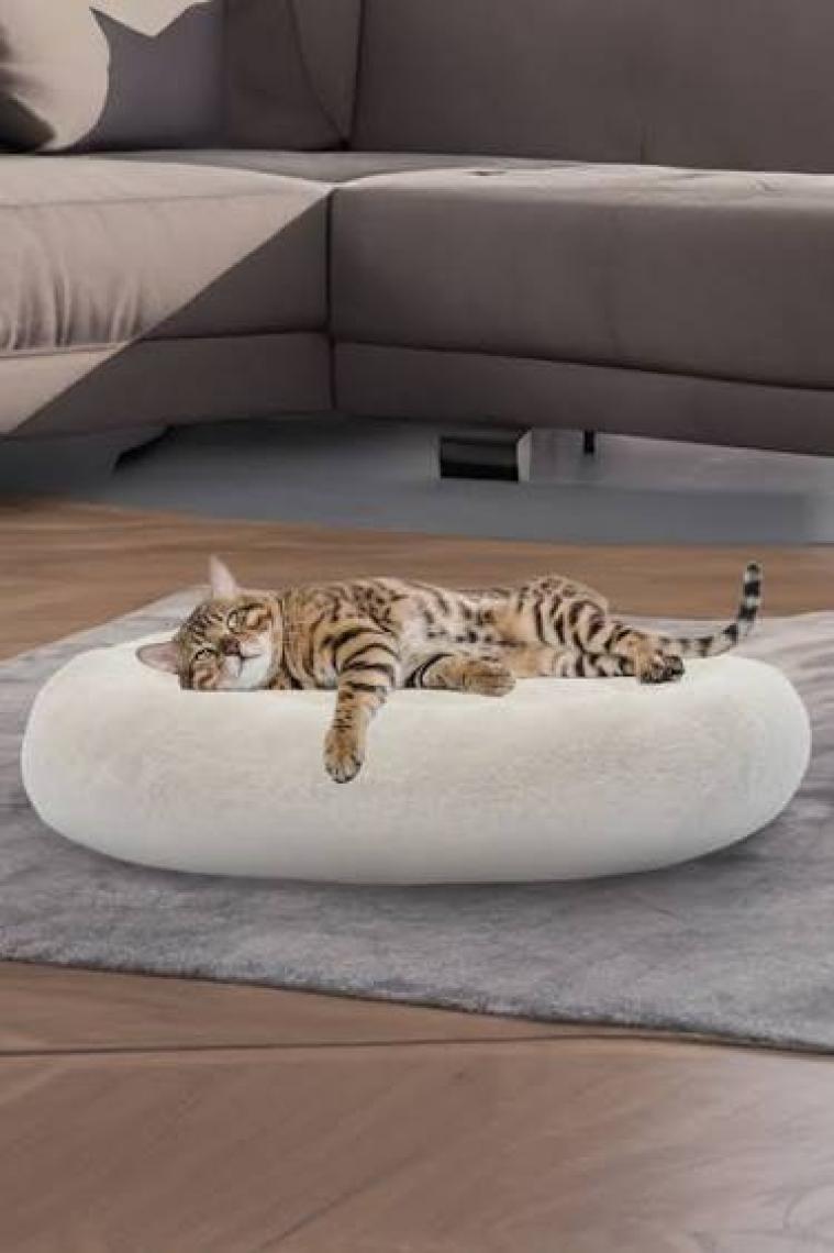 Pugalo Peluş Kedi ve Köpek Yatağı Beyaz Renkte, Ekonomik Kedi Yatağı