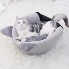 Tineke  Bal  Kabağı Tasarımlı Kedi Evi Yumuşak Kedi Yatağı Derin Uyku ve Kış Evi Çıkartılabilir Minder Gri