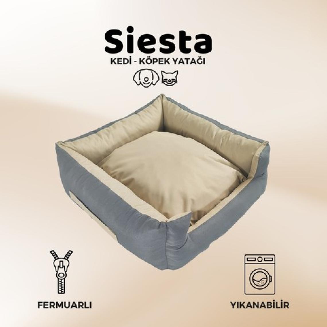 Xpermate Yuvi Kedi Yatağı ve Köpek Yatağı Tüy Tutmaz Kumaş, Su Itici Kumaş  ,Fermuarlı 55X60X23 Antrasit Bej