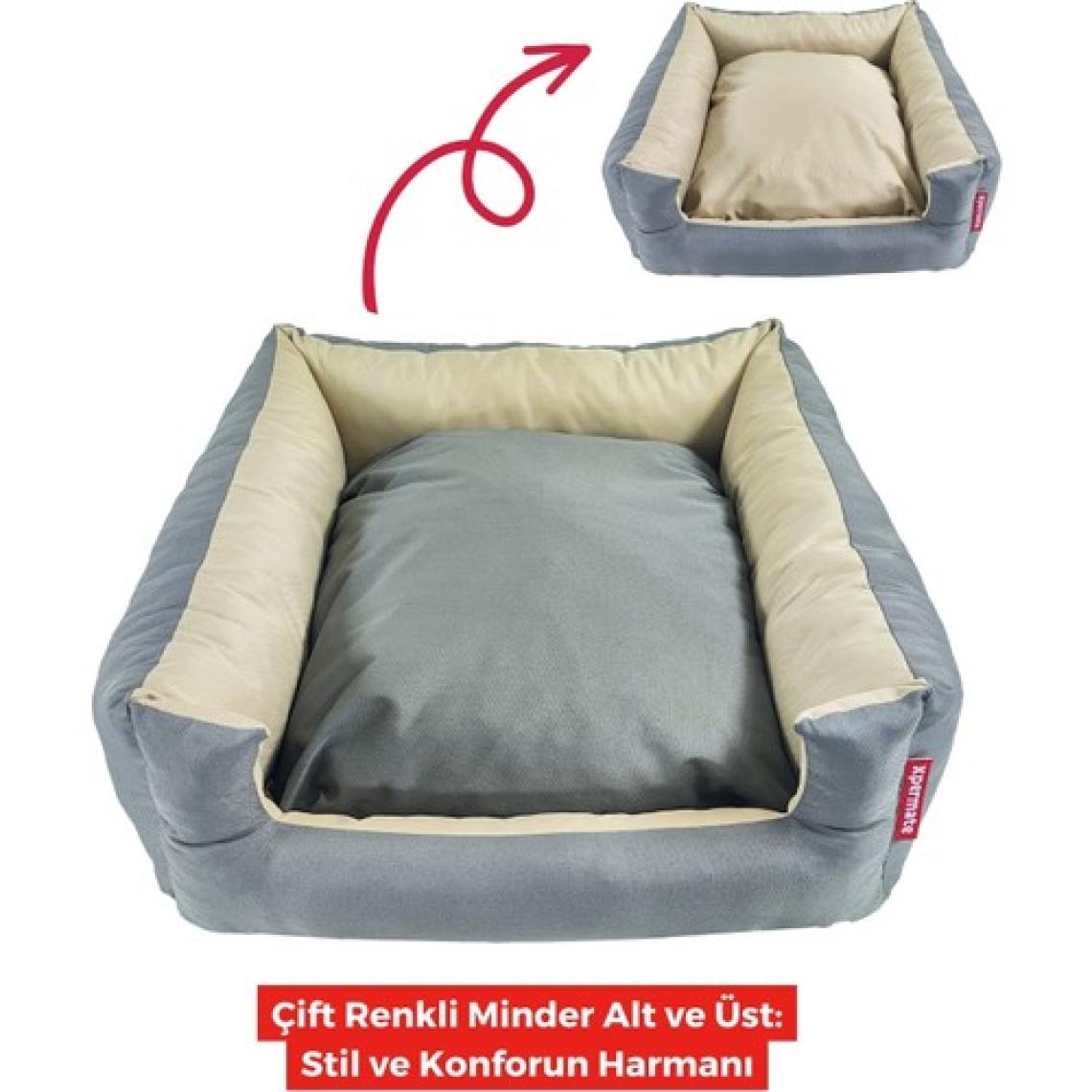 Xpermate Yuvi Kedi Yatağı ve Köpek Yatağı Tüy Tutmaz Kumaş, Su Itici Kumaş  ,Fermuarlı 55X60X23 Antrasit Bej