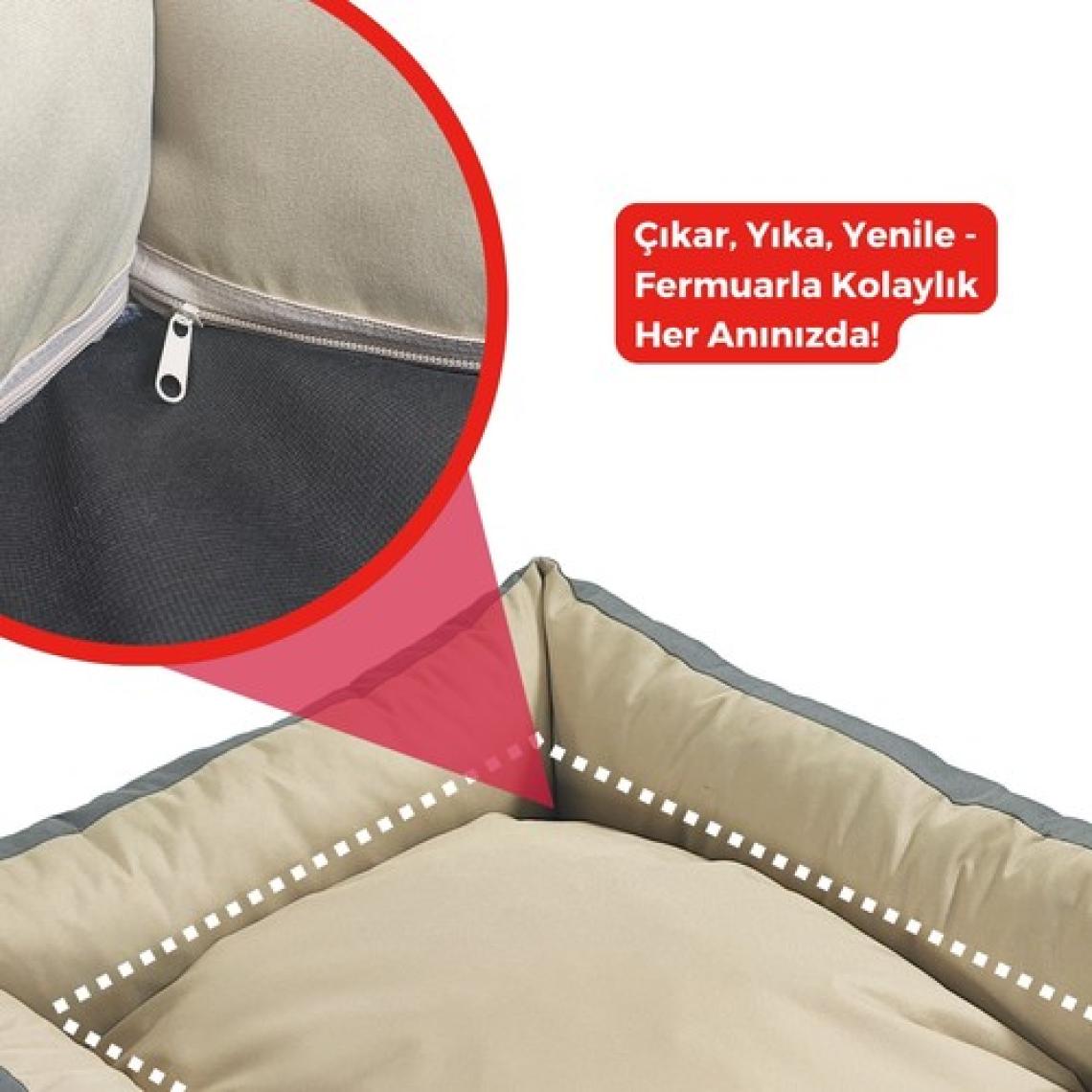 Xpermate Yuvi Kedi Yatağı ve Köpek Yatağı Tüy Tutmaz Kumaş, Su Itici Kumaş  ,Fermuarlı 55X60X23 Antrasit Bej