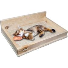 Barış Dizayn Duvara Monte Doğal Ahşap Kedi Yatağı Peluş Kaplamalı (12KG Kapasiteli)