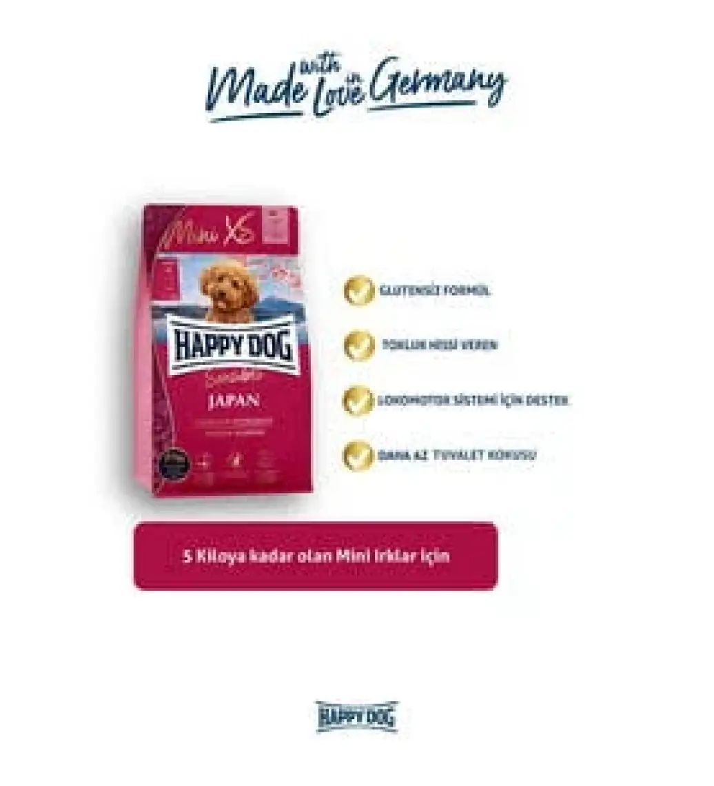 Happy Dog Mini Xsmall Küçük Irk Yetişkin Köpek Maması 1,5 kg Japan Balıklı Sprilunalı