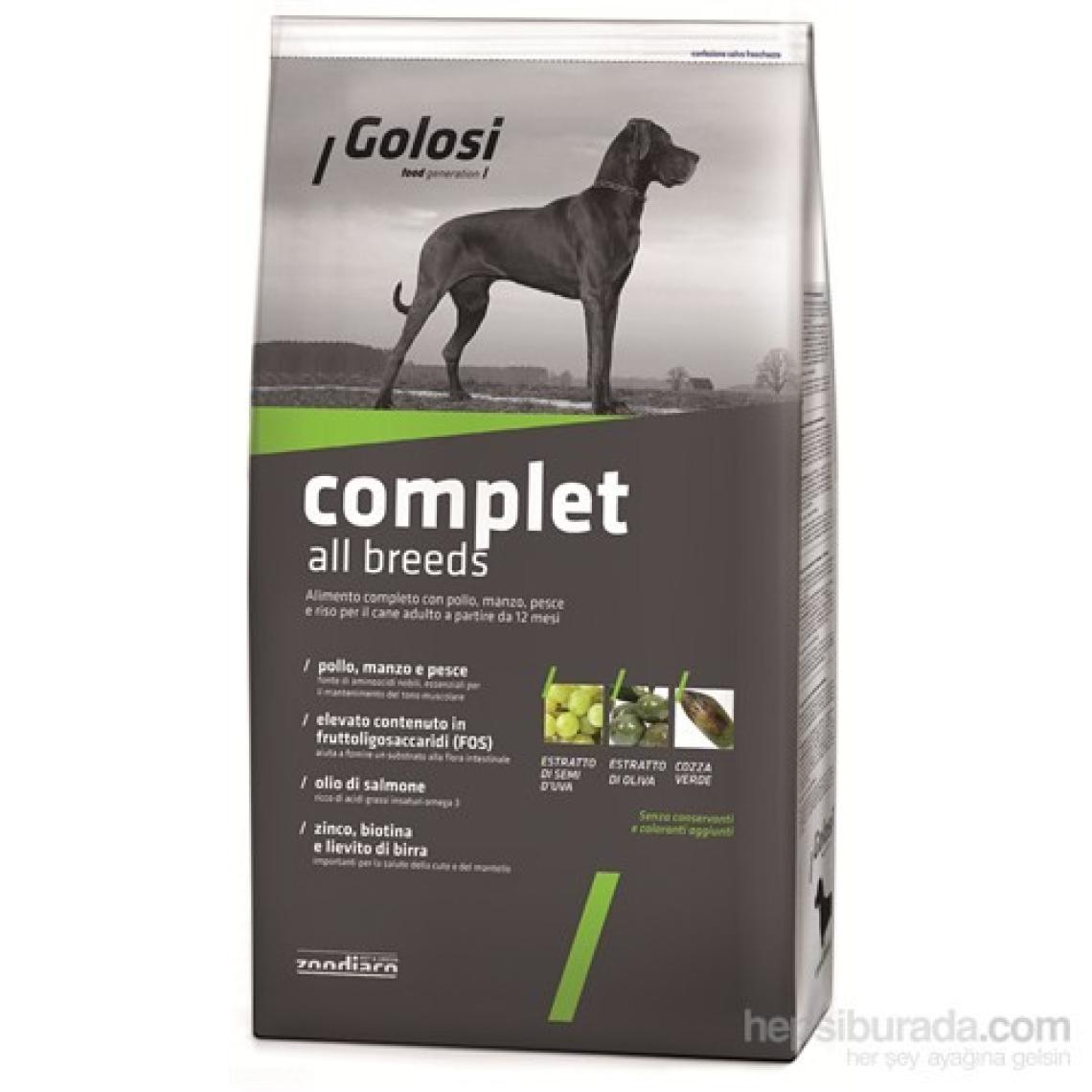 Golosi Dog Complet Tavuklu, Sığır Etli, Balıklı ve Pirinçli Yetişkin Köpek Maması 12 kg